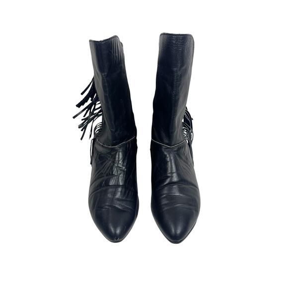 Vintage Black Leather Western Cowboy Fringe Boots: 9M - Picture 2 of 8